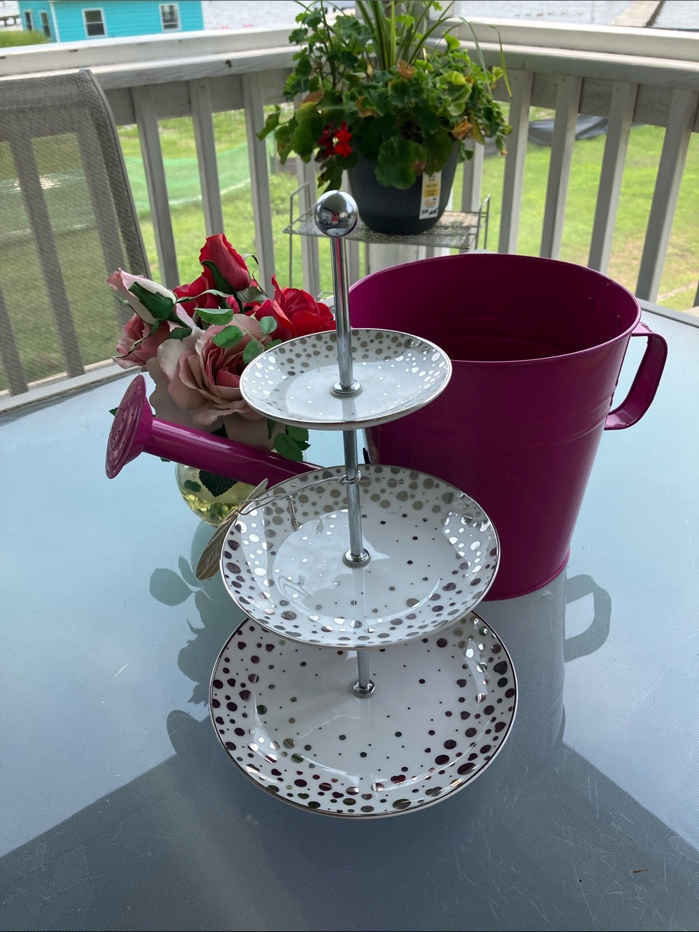 Porcelain 3 Tier White Serving Dish With Sparkling Silver Polka Dots - Picture 10 of 11